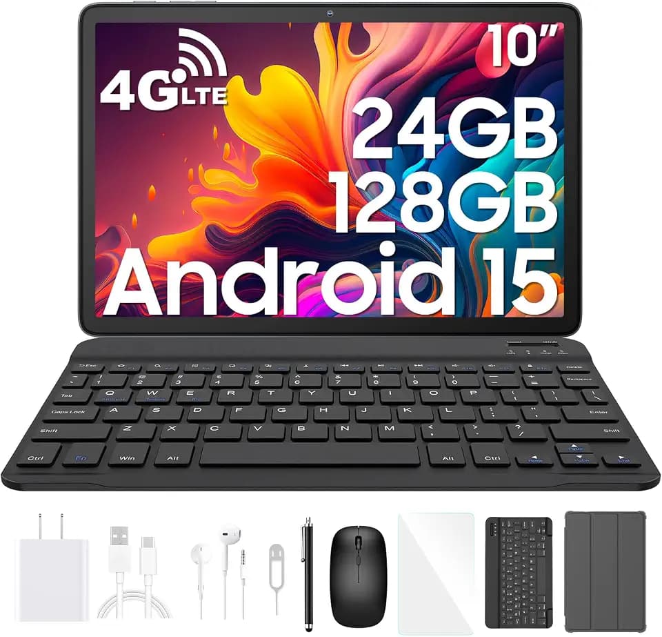 Blackview Tab 60 Pro Android 15 Tablet 10 Zoll, 4G LTE, Tastatur-Set, 8 GB RAM + 16 GB virtuell, bis 2 TB erweiterbar, Dual-SIM, Octa-Core, 7700-mAh-Akku, Widevine L1, 5-GHz-WLAN, GPS, Face ID