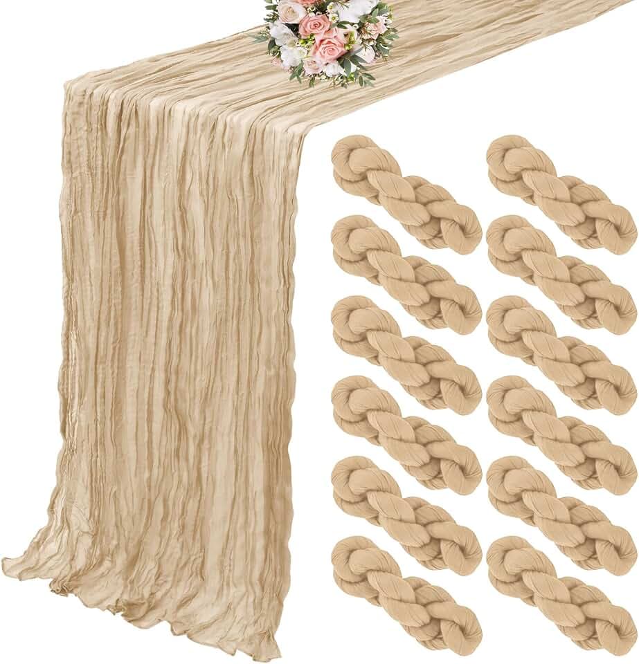 YMHPRIDE 12 Pack Beige Table Runners 20x120in Cheesecloth Table Runner