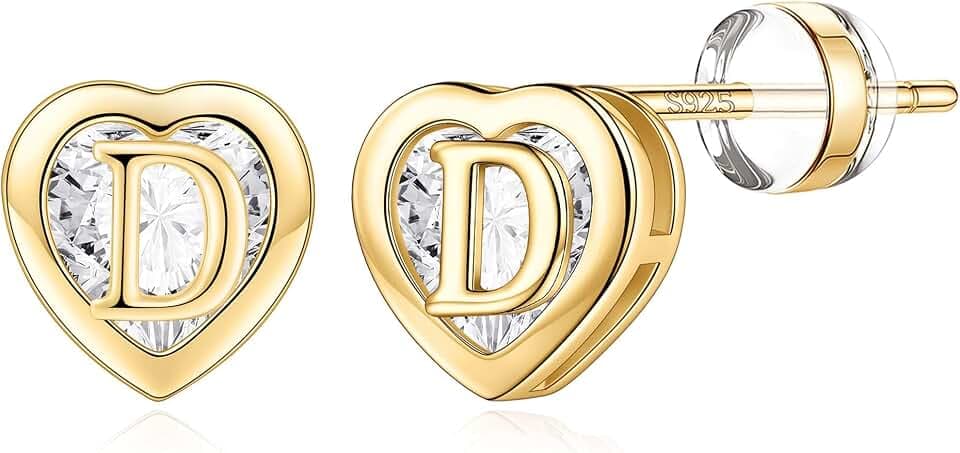 TINGN Ohrringe Gold Damen - 14 Karat Vergoldet Buchstaben Ohrringe Damen Herz Ohrstecker Mädchen Hypoallergen Ohrstecker Stecker mit Zirkonia Geschenke für Mädchen Frauen Tochter