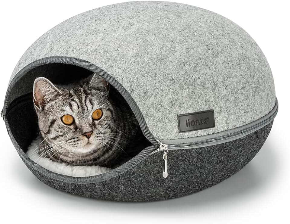 lionto Katzenhöhle mit waschbarem Kissen, Katzenbett, 46 x 38 x 24 cm, Grau