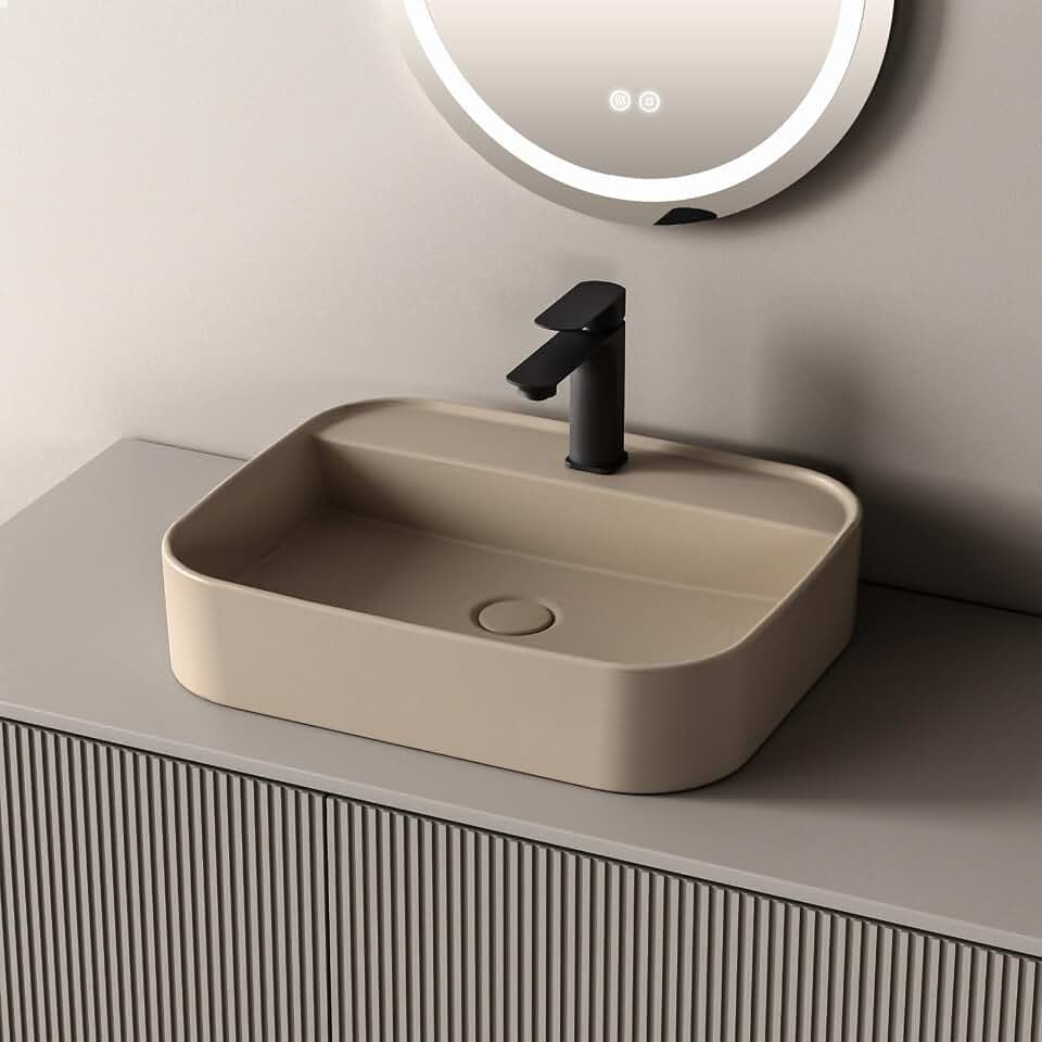 EMKE Waschbecken Bad, Eckig, 50,2 x 40,1 x 11 cm, Matt Pale Beige