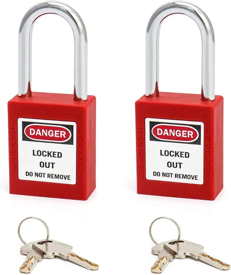 QWORK Red Lockout Tagout Safety Padlock, 2 Padlocks with 4 Keys (Red, 2 Pack)