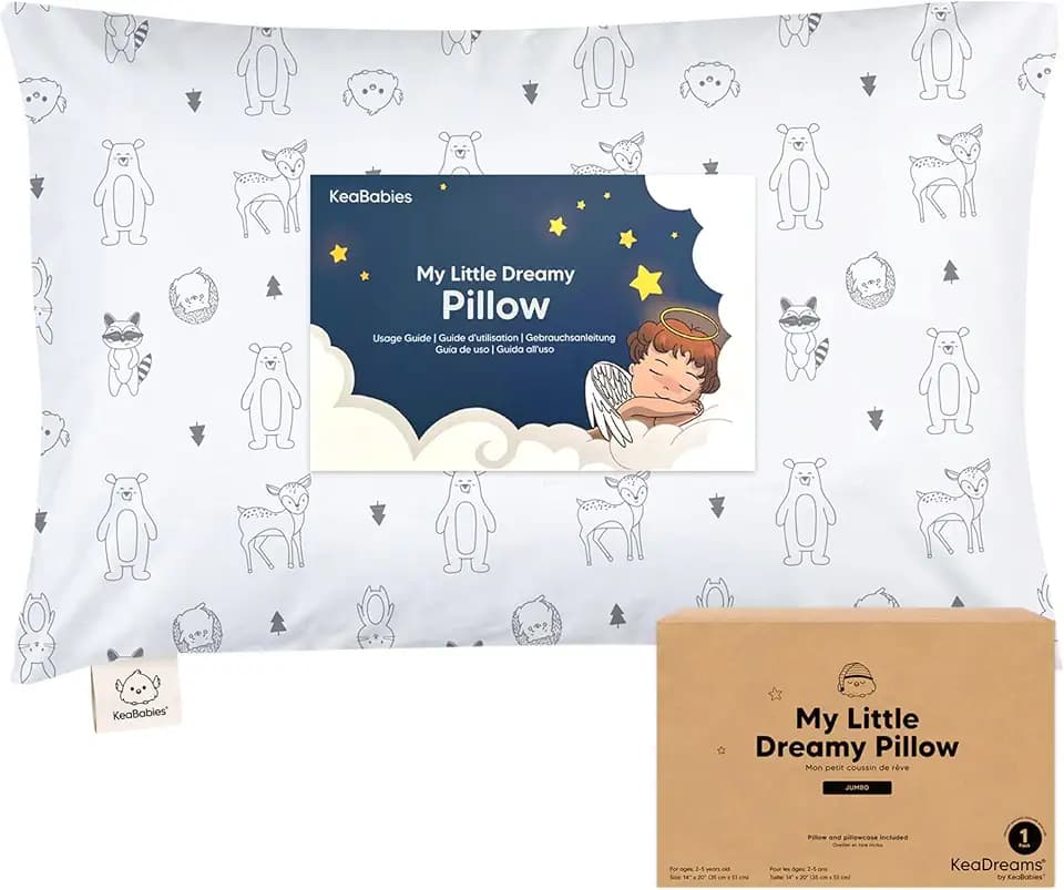 KeaBabies Kinderkissen mit Kissenbezug – 51X35cm Kinderkissen ab 2 Jahren, Waschbares, Weiches Bio-, zum Schlafen, Großes (KeaFriends)