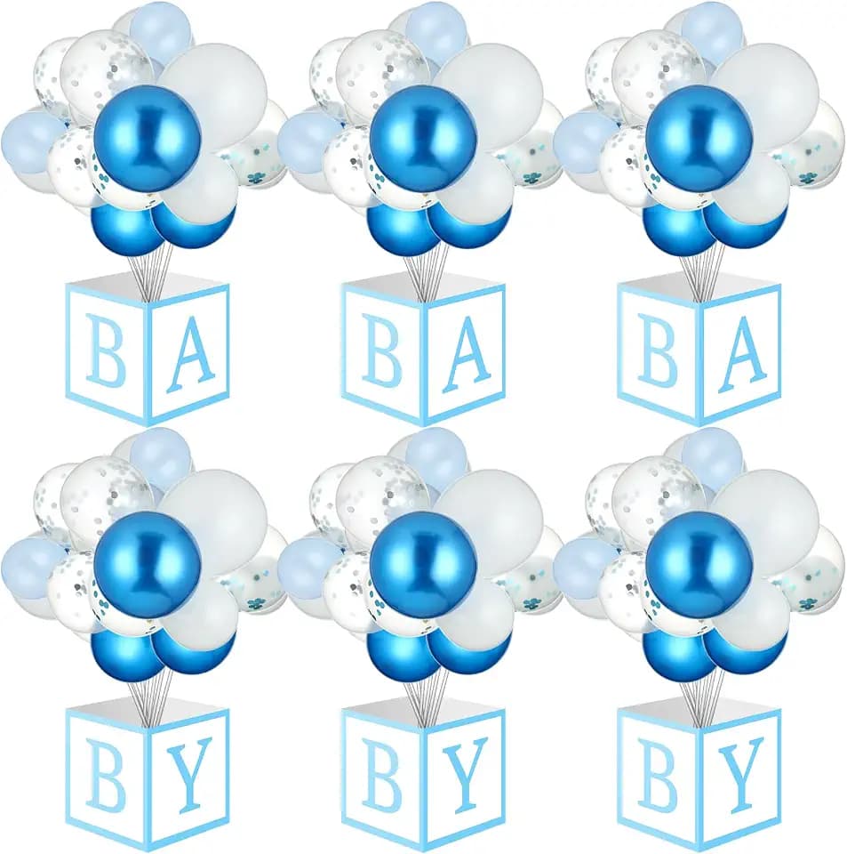 6 Sets Blue Baby Shower Centerpiece Letter Boxes Stand Balloon