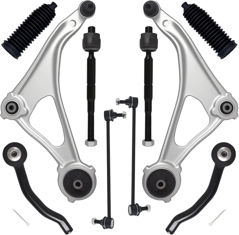 AUQDD 10Pc Front End Kit Fit For 2013-2018 Ni-ssan Altima, 2016-2023 Maxima, 2 Lower Control Arm w/Ball Joint 2 Sway Bar Link 4 Outer & Inner Tie Rod End 2 Boots (# K622838 K750282 EV801066 ES801196)