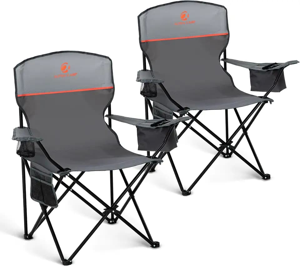 LET'S CAMP Camping Chair 2 Pack Folding Chair with 4-Can Cooler Bag