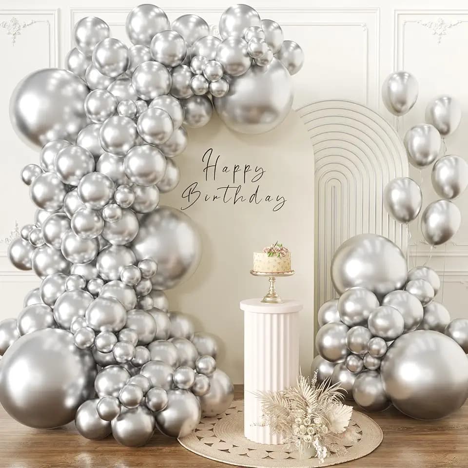 KALOR Metallic Silver Balloons 110 Pcs Different Sizes 18 12 10 5 Inch Latex Balloons Kit for Birthday Baby Shower Wedding Graduation Party Decorations