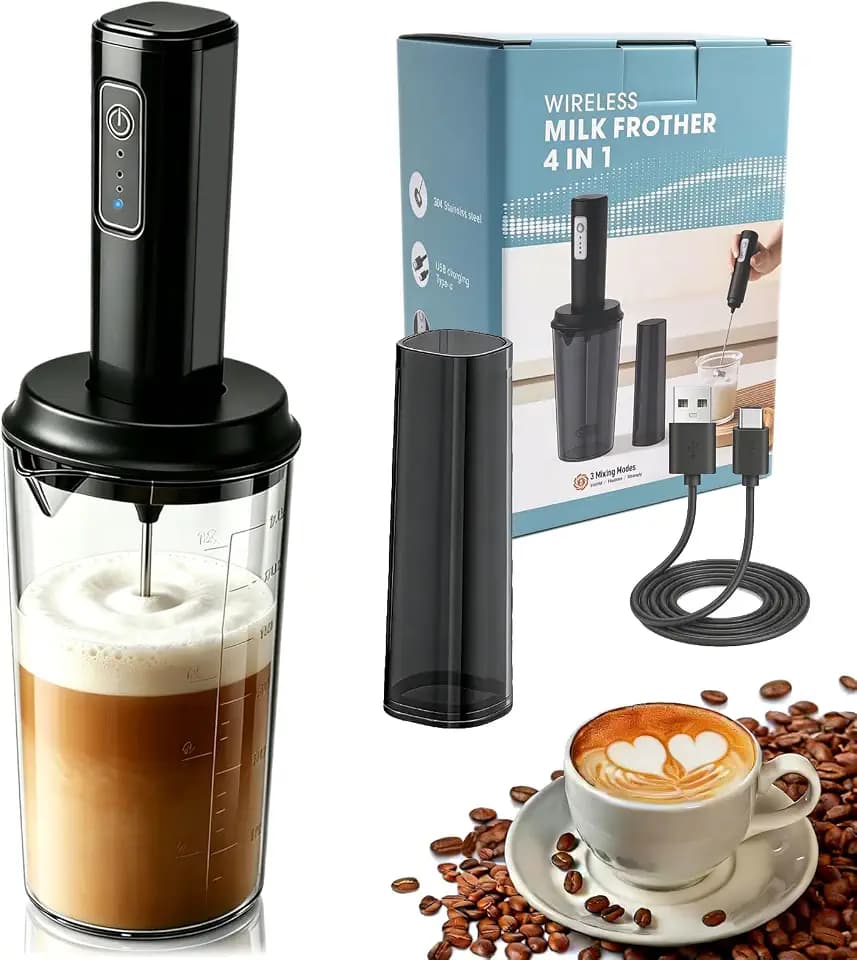 Elektrischer Milchaufschäumer Handheld Milchschäumer Stab USB-C Wiederaufladbar 300 ml-spritzgeschütztem Messbecher für Kaffeeschaum zur Zubereitung von Latte und Cappuccino und Matcha-Mixer
