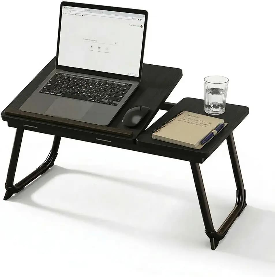 Relaxdays Laptoptisch für Bett & Couch, klappbarer Betttisch, Holzoptik, höhenverstellbar, Betttablett, Metall, Farbwahl