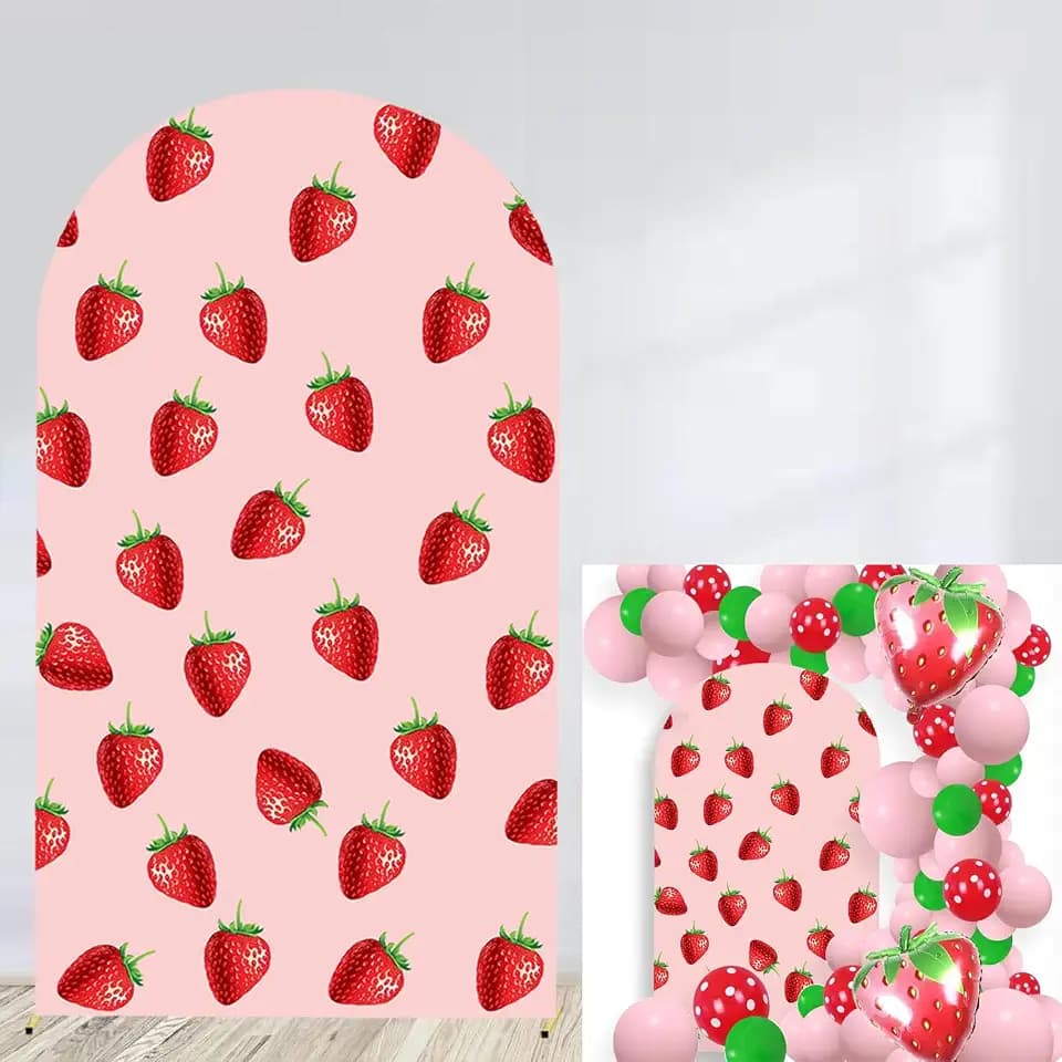 Pink Strawberry Theme Arch Backdrop Covers Sweet Strawberry Arch Cover for Girl Birthday Baby Shower Wedding Chiara Party Decoration (6FT)