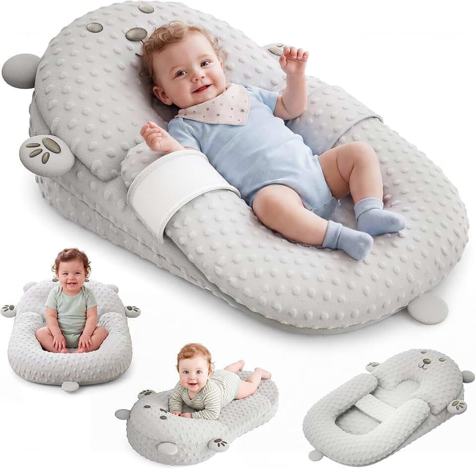 Baby Lounger Pillow, Nursing Pillow & Tummy Time Mat with Washable Cover