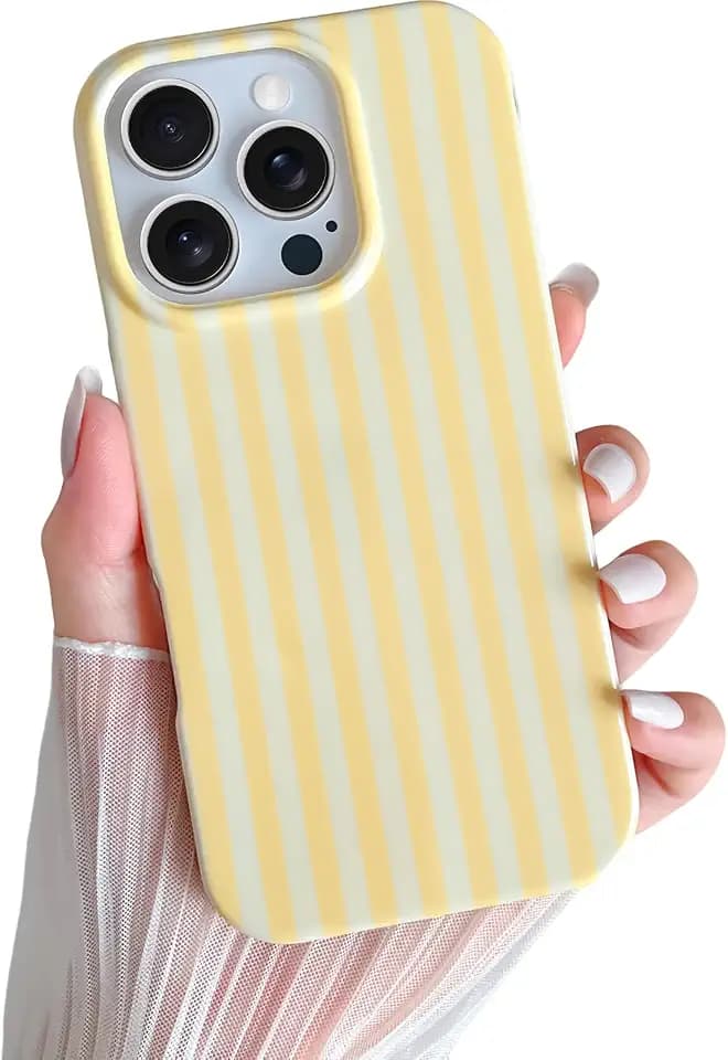 Yeddabox for iPhone 16 Pro Case Cute Striped Phone Case Soft TPU Slim Shockproof Phone Cover for Women Girls, Yellow