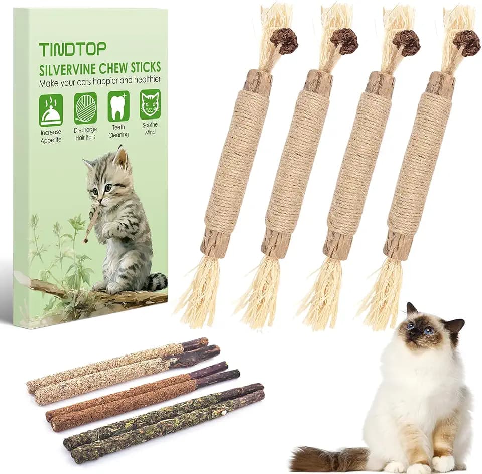TINDTOP Silvervine Chew Sticks for Cats, 10 Pack Natural Catnip Chew Toys