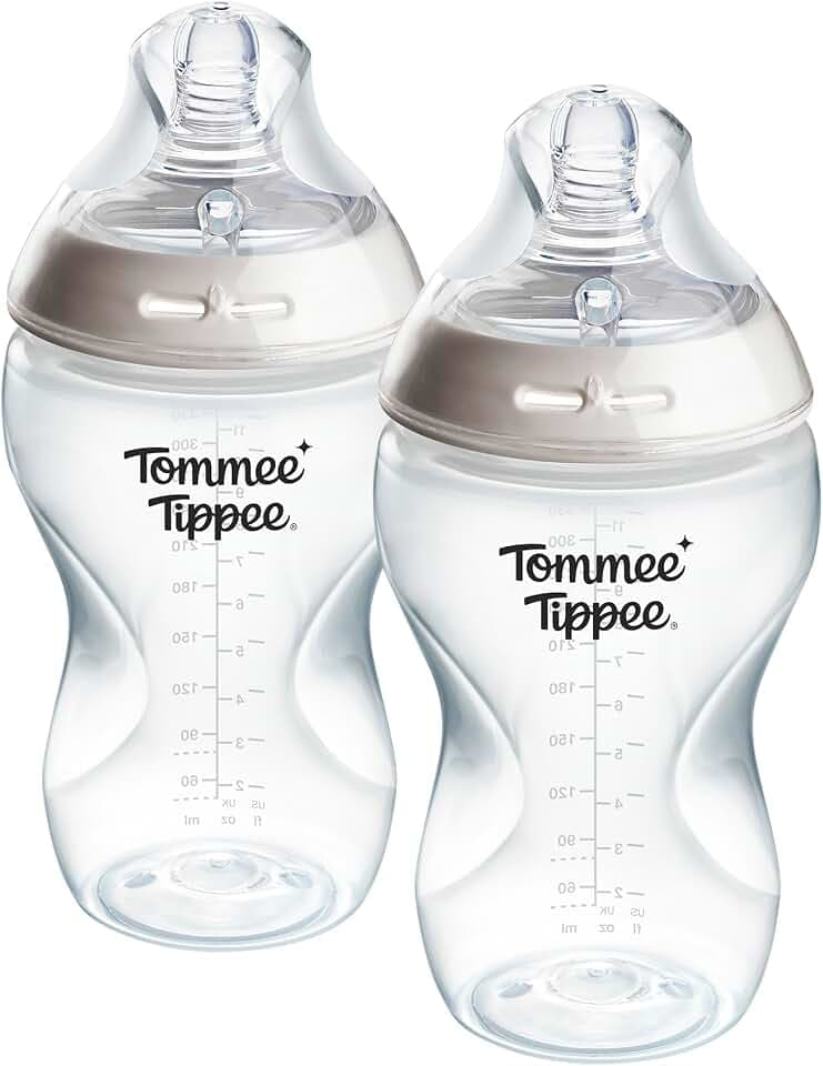 Tommee Tippee-Babyflaschen, Natural Start Anti-Kolik-Flasche 340ml, 2er-Pack, mit mittlere Trinkflussgeschwindigkeit brustähnl. Sauger, Anti-Kolikventil, selbst steril., Zubehör