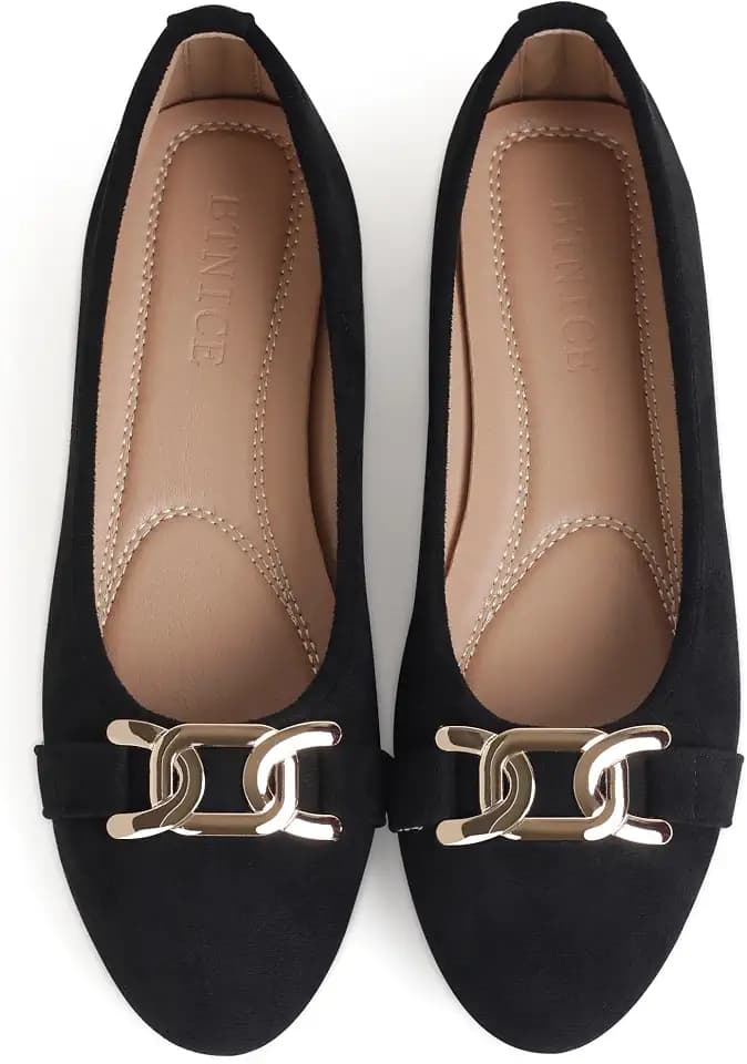 Women's Round Toe Ballet Shoes Flats Comfortable Ballerina Shoes Slip On Work Flats for Walking, Driving, Dressy