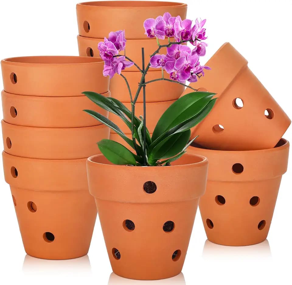 FoldTier 12 Pcs 4 Inch Terracotta Orchid Pot with Drainage Holes