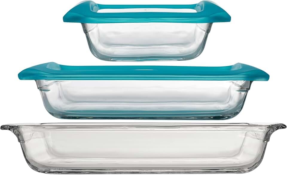 Libbey Baker’s Premium 5 Piece Glass Baking Dish Set, Stackable Casserole Dish with Lid Set, Baking Glassware for Casseroles, Lasagna, Brownies