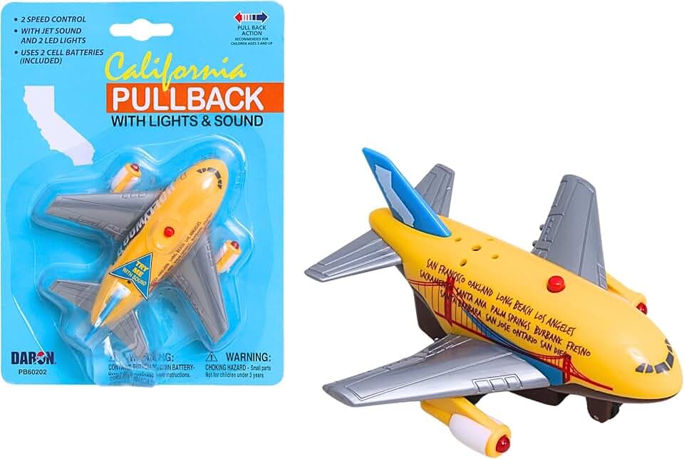 Daron California Pullback Airplane Toy with Lights & Sounds for Ages 3+
