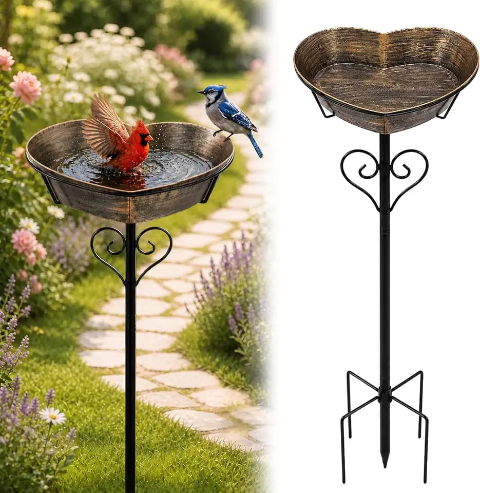 Metal Heart-Shaped Bird Bath - 13.8"D 3.15"Deep Removable Bowl