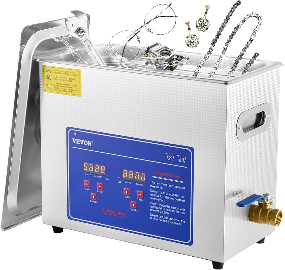 VEVOR Ultraschallreiniger 6L reiniger ultraschallgerät Ultraschallreinigungsgerät Ultrasonic Cleaner mit Heizung Digital Timer for glasses Jewellery False Teeth Coins etc