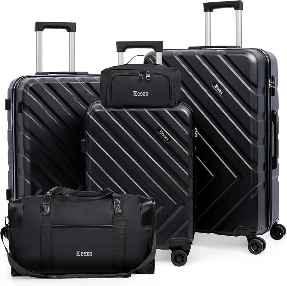 Eeeza Luggage Sets,5 Piece (20"/24"/28"/DB/TB) Black