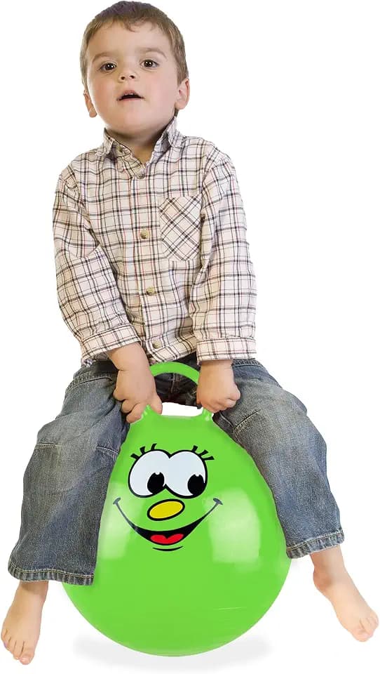 Relaxdays Hüpfball für Kinder, mit Gesicht, Hopseball mit Griff, grün