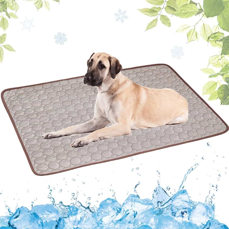 Kühlmatte Hunde, Selbstkühlende Hundematte, Kühldecke Katzen, Ungiftig Kühlkissen für Haustiere, Waschbar Hund Kältematte für Drinnen, Draußen und Auto(Kaffee,100x150cm)