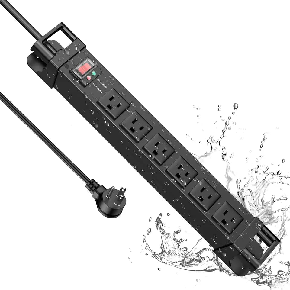 HEZI IPX6 Outdoor Power Strip Weatherproof,1200J Surge Protector,Metal,6FT