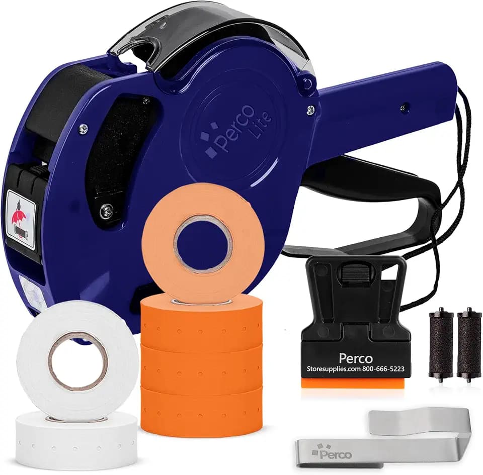 Perco Price Gun 1-Line Kit with 2 White 4 Orange Rolls, Clip & Ink Rollers