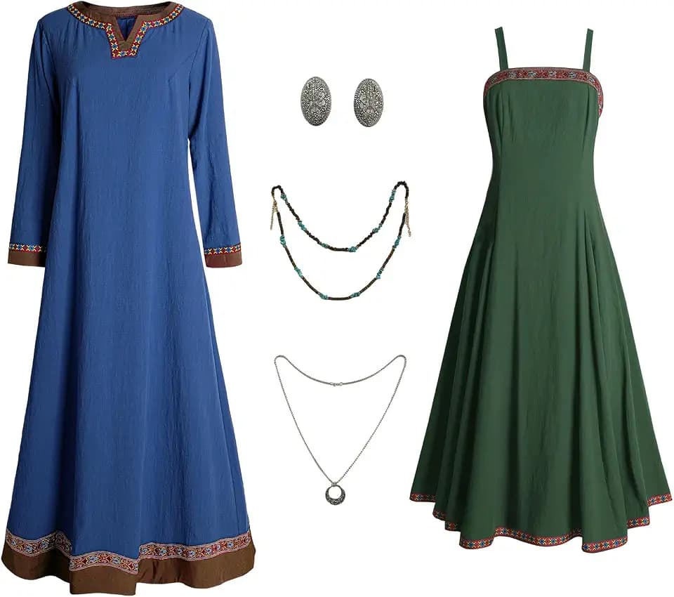 Teyujosem Women's Viking Costume Medieval Linen Apron Underdress Outfit