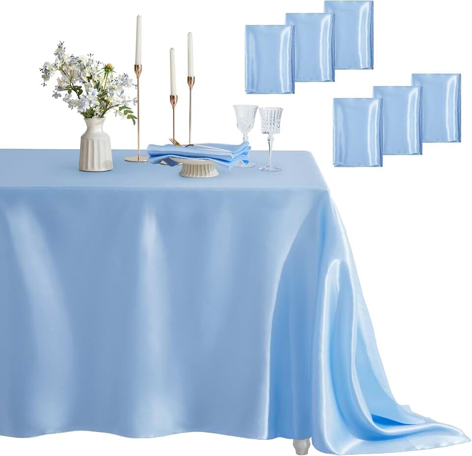 6 Pack Satin Table Cover Rectangle, Light Blue, 60 x 84 Inches