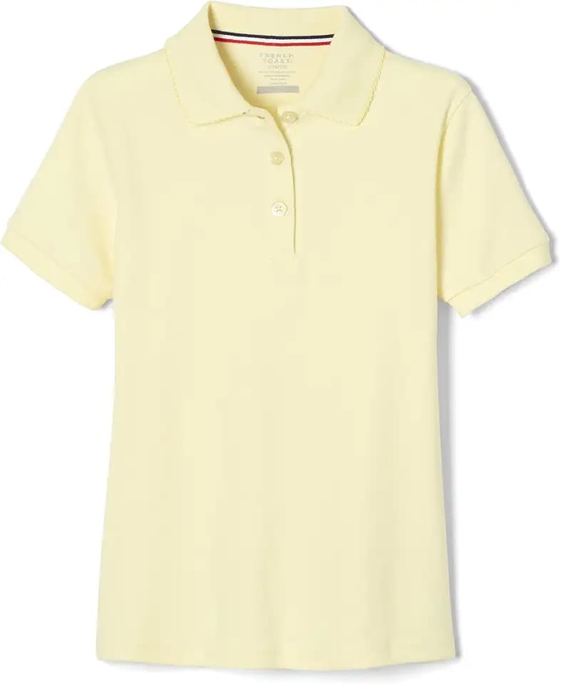 French Toast Girls' Plus Sized Short Sleeve Polo with Picot Collar, Yellow, 18-20 Plus
