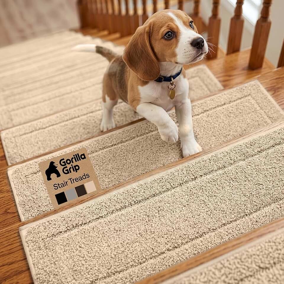 GORILLA GRIP Peel and Stick Stair Treads, 8x28 Inches, 4 Pack, Beige