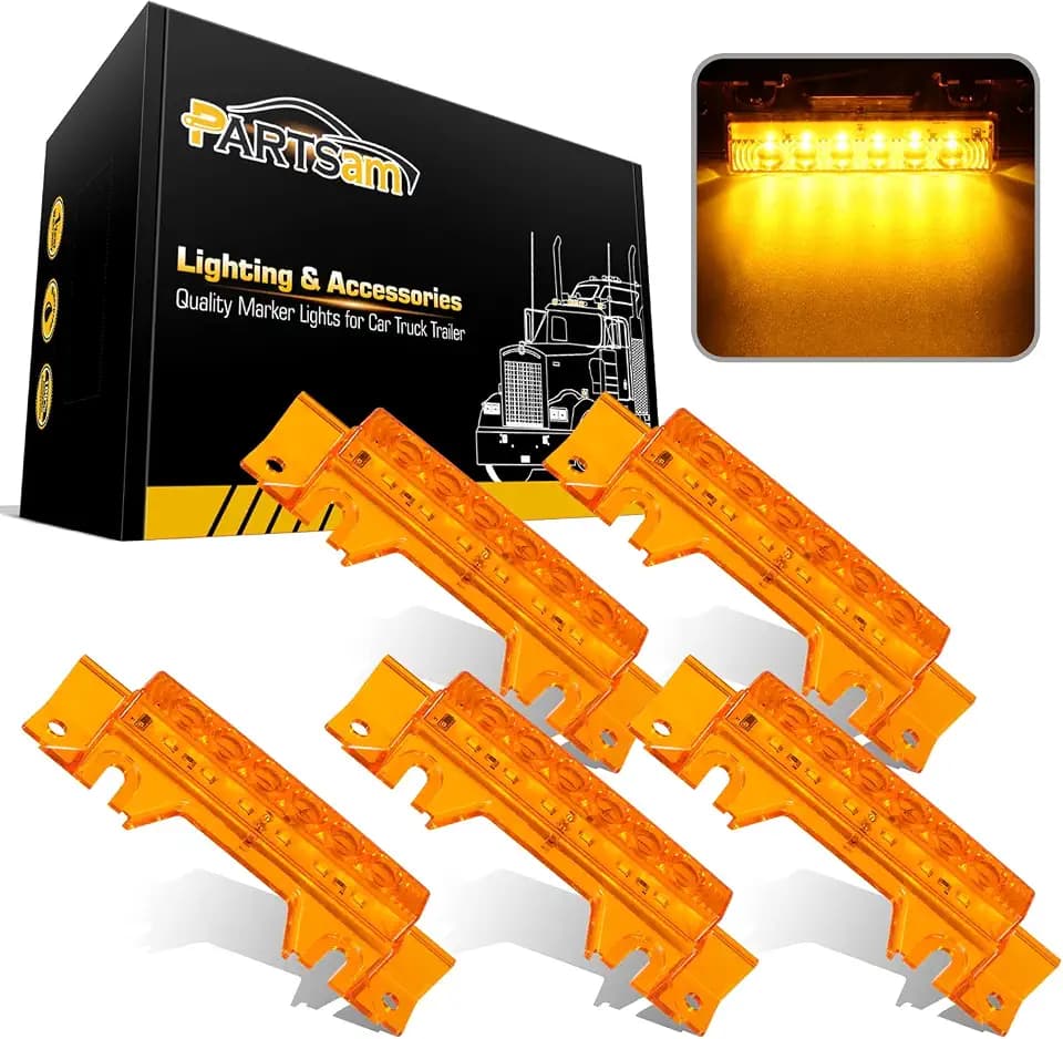 Partsam 5PCS 6LED Cab Light Truck Trailer Cab Marker Top Amber Lens Roof Running Light Reflective Lights Assembly Compatible with 2004 VN/2003-2020 VNL Trucks Waterproof