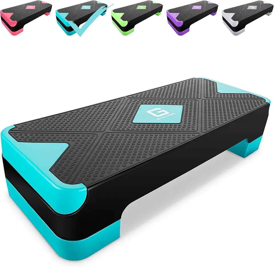 GYMMAGE Adjustable Workout Aerobic Stepper, Aerobic Exercise Step Platform with 2 Risers, Exercise Step Deck for Fitness, 26.5" Trainer Stepper with Non-Slip Surface Home Gym & Extra Risers Options