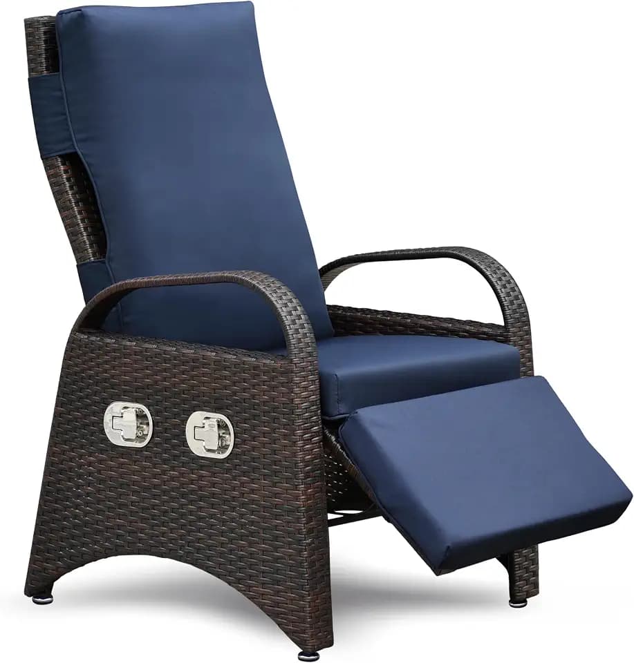 ART TO REAL Relaxsessel mit Liegefunktion gartenmöbel wetterfest,Positionen Höhenverstellbarer Relaxliege Garten,Liegestuhl Balkon Garten Rattan Sessel aus handgewebtem PE-Geflecht,Blau
