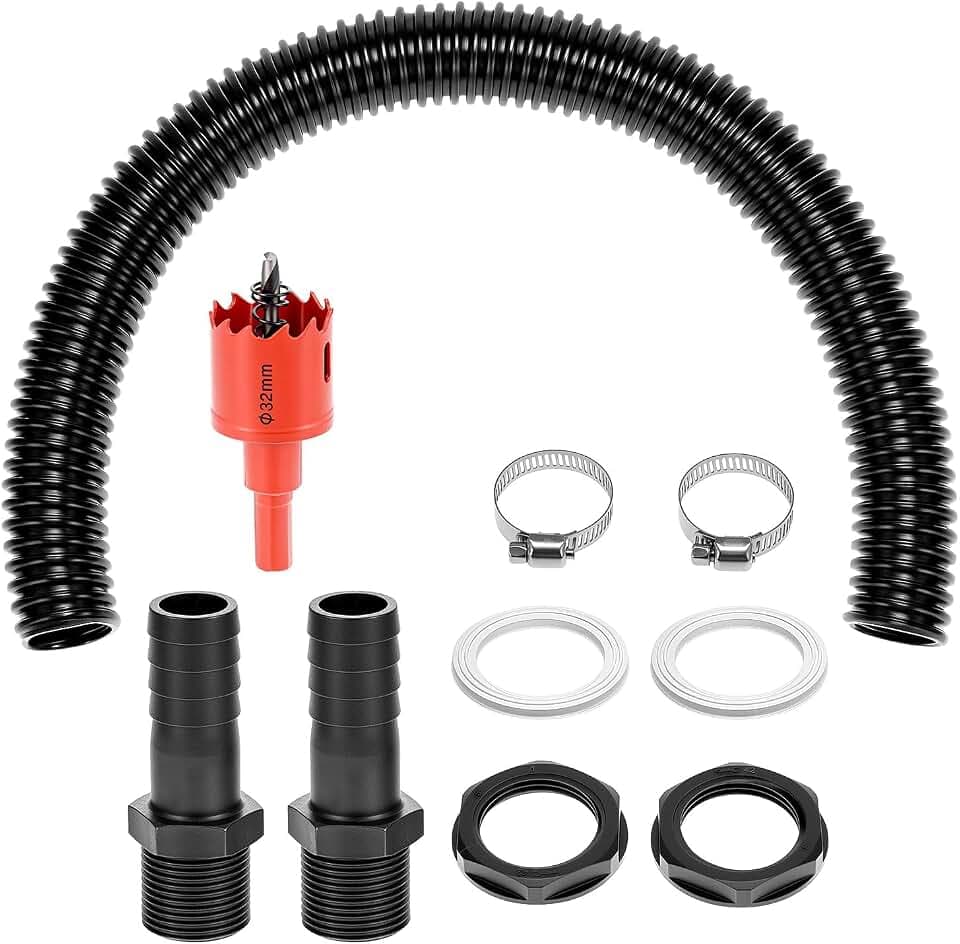 QWORK® Regentonnen Verbinder Set, 500mm Verbindungsschlauch & Lochöffner, für Regenwassertonnen