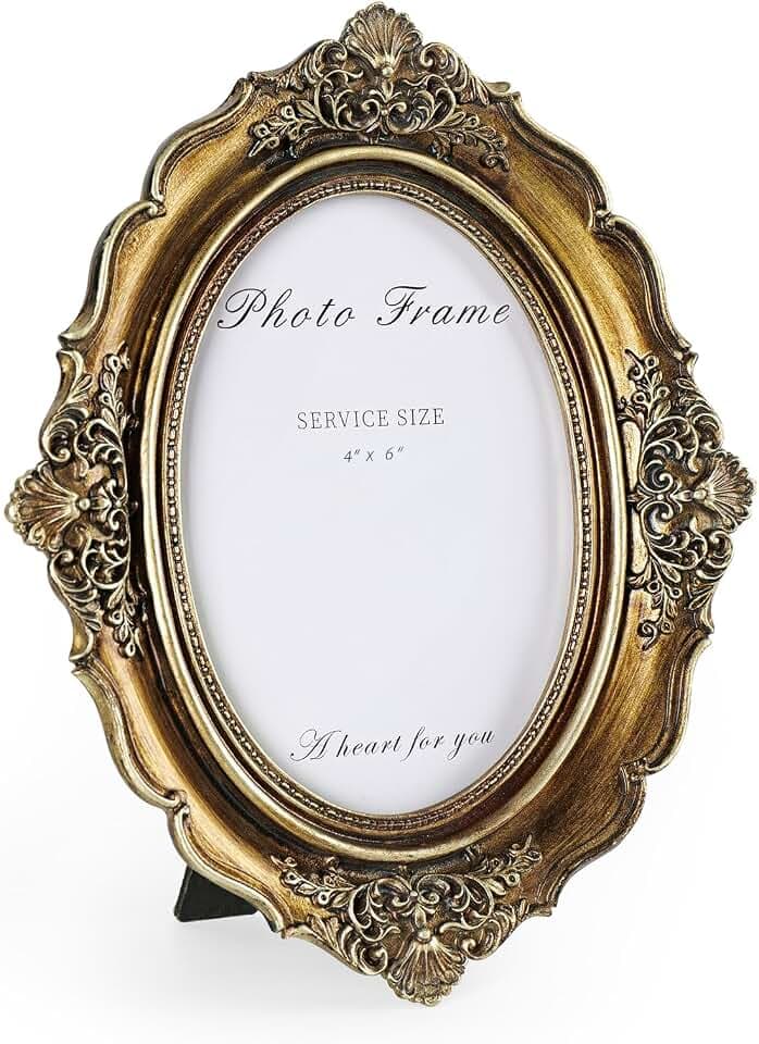 Cuspin 4x6 Vintage Picture Frame Gold Oval Ornate Resin Photo Frame