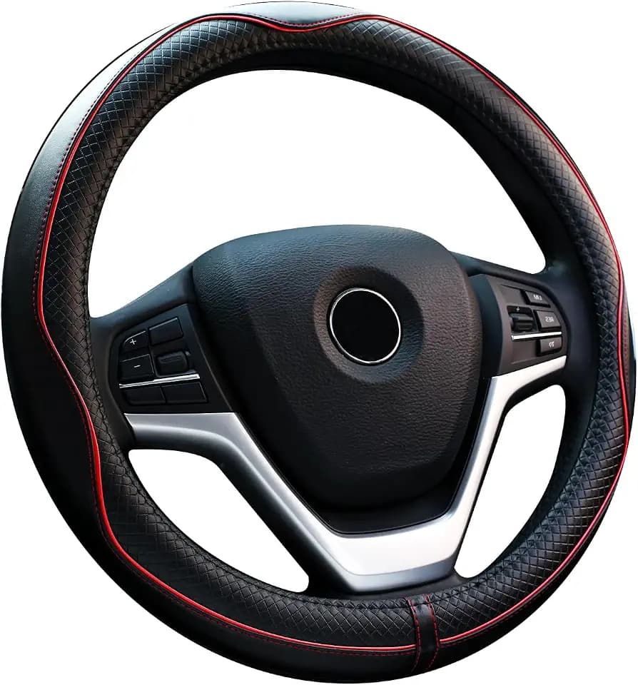 Valleycomfy Steering Wheel Covers Universal 15 inch - Genuine Leather