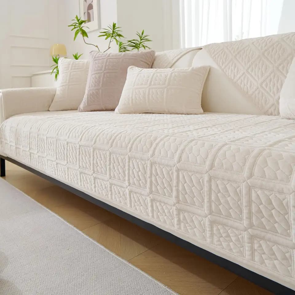 Upgrade Milchsamt Superweiche Sofa Überzug L Form U 1/2/3/4 Sitzer Couch Überzug Ecksofa, Sofabezug Set Universelle Rutschfeste Sofaschoner SofaÜberwurf Schutzdecke für Wohnzimmer(Creme, 70*150cm)