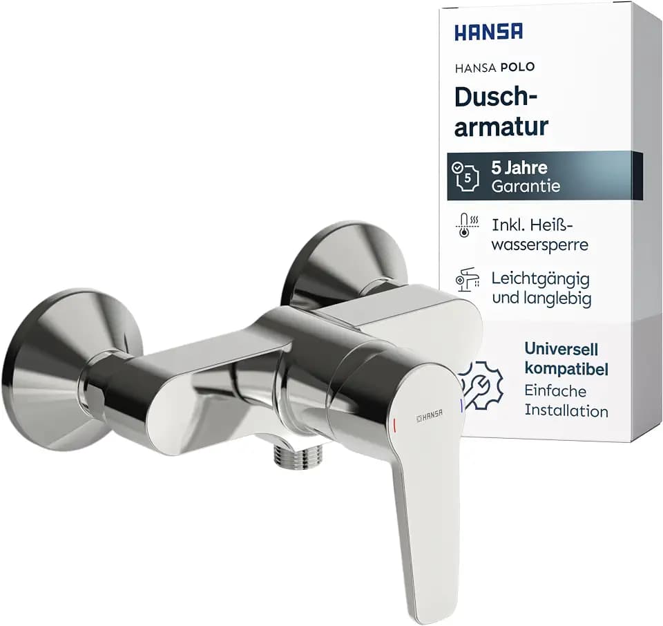 HANSA POLO Duscharmatur I Einhebelmischer aus DZR-Messing zur Wandmontage I Mischbatterie Dusche mit Temperatur- und Wassermengenbegrenzer I G 1/2 Standard-Anschluss für Duschkopf mit Schlauch | Chrom