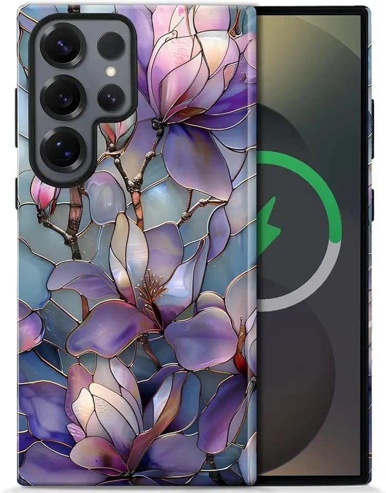 Magnetic Case for Samsung Galaxy S26 Plus,Purple Lotus Floral Case [Compatible with Magsafe] Design,Dual Layer Soft TPU Hard PC Bumper Phone Case Case for Men Women