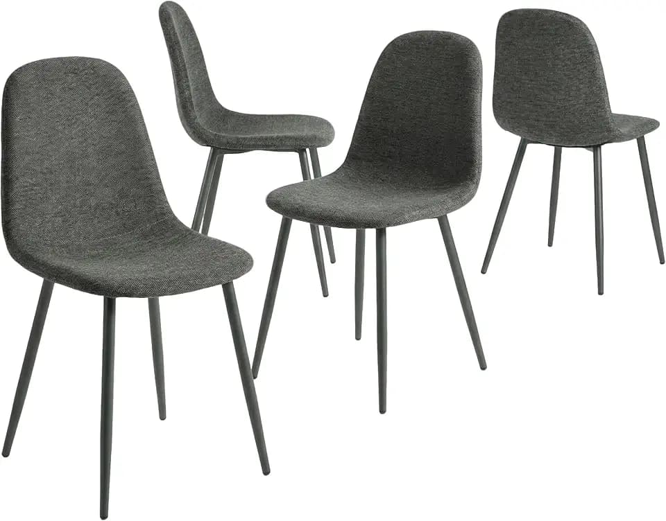 MEUBLE Cosy Esszimmerstühle 4er Set Küchenstuhl Polsterstuhl Wohnzimmerstuhl Skandinavisch mit Rückenlehne, Sitzfläche aus Stoff, Metallbeine, Grau