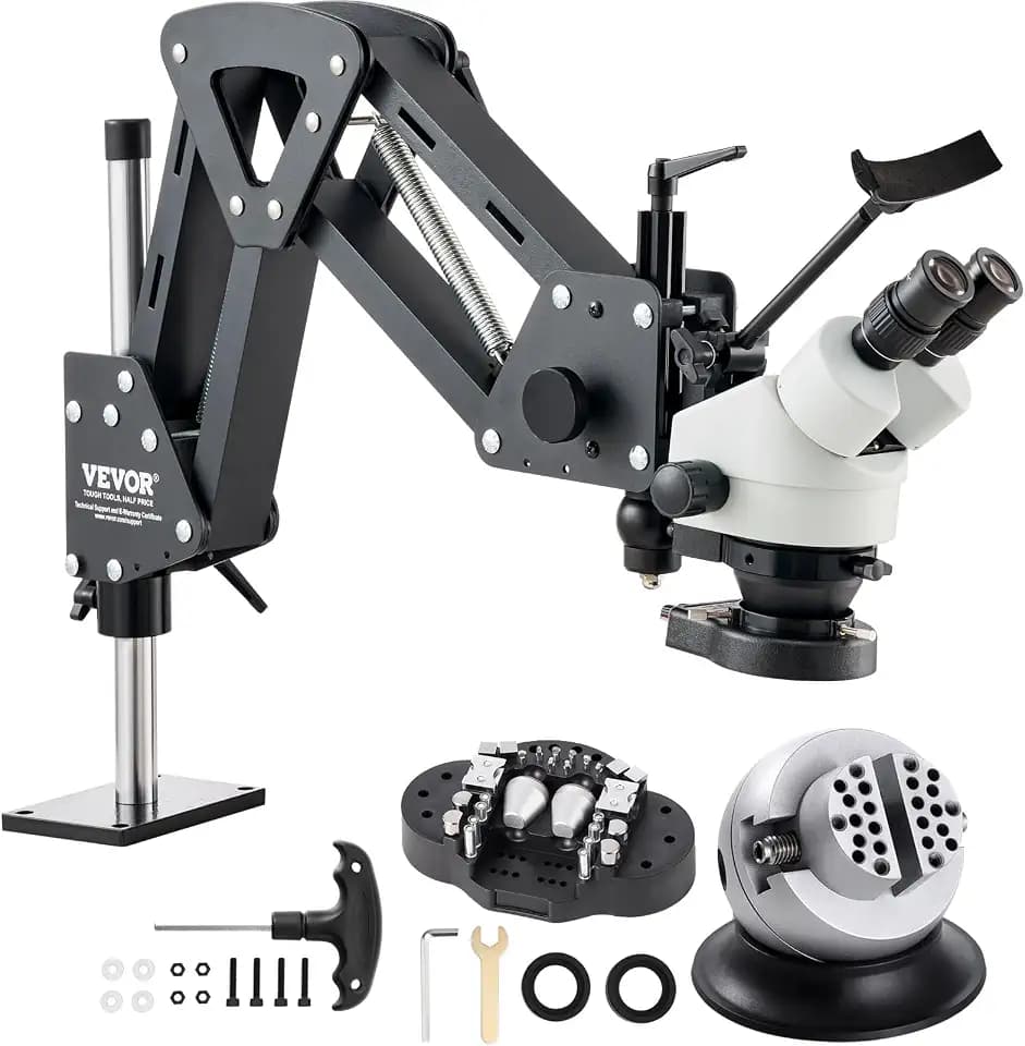VEVOR Multidirektionales Mikroskop mit Federhalterung, Schmuckmikroskop 7X-45X Gesamtvergrößerung, Mikro-Schmuck-Intarsienständer mit integriertem USB-Ring-LED-Licht und 360°-Kugelschraubstock