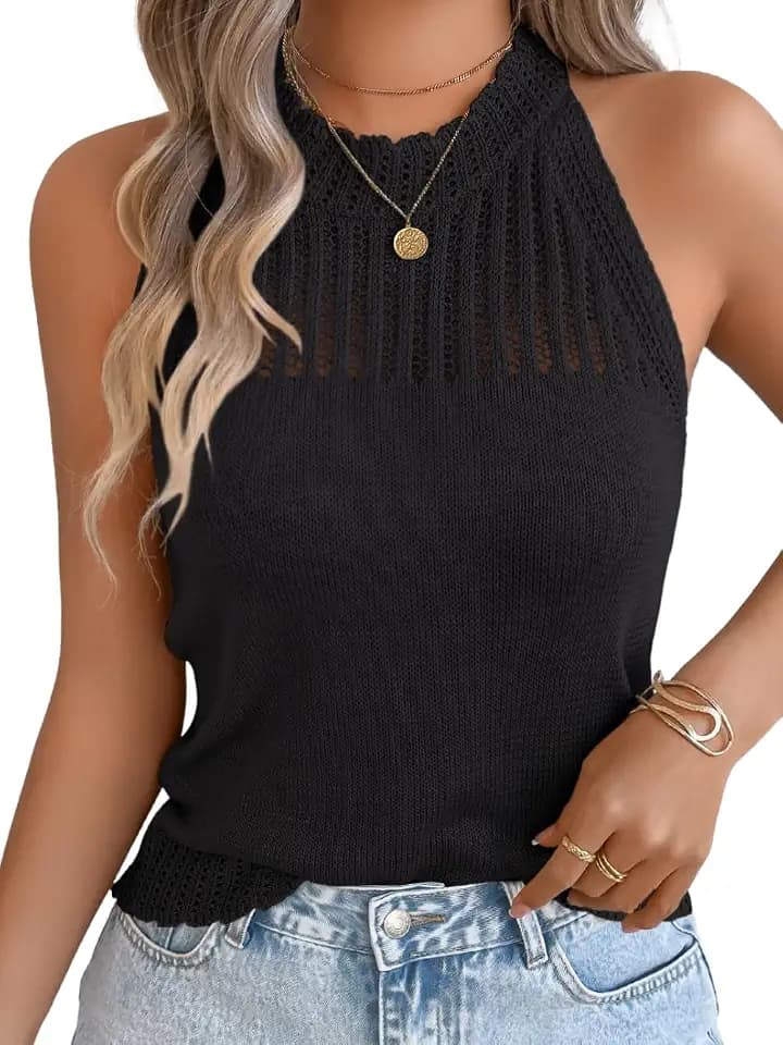 ChiaoLezhee Women's Summer Knit Tank Tops, Racerback High Neck Lightweight Sweater Vest, Dressy Casual Outfits