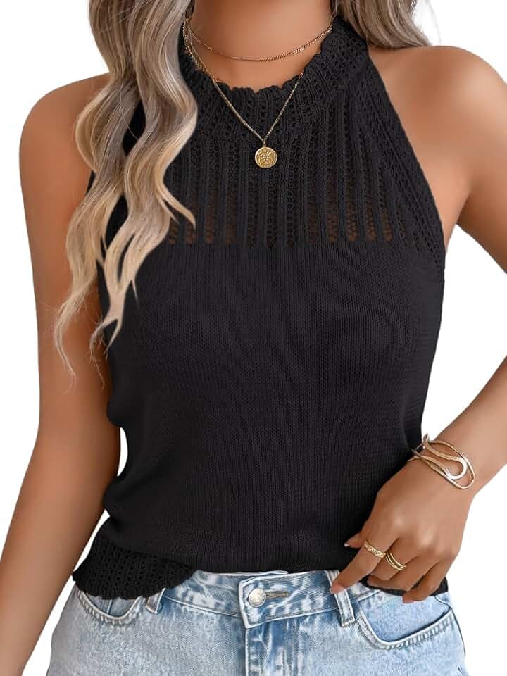 ChiaoLezhee Women's Summer Knit Tank Tops, Racerback High Neck Lightweight Sweater Vest, Dressy Casual Outfits