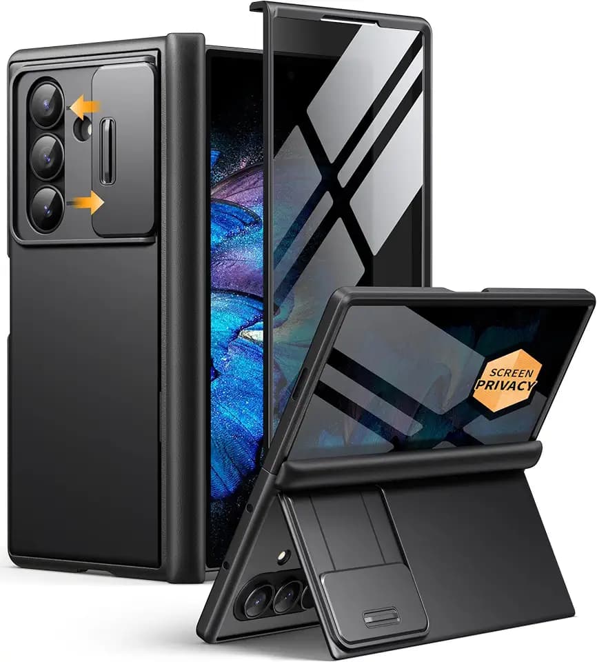 BERFY for Z Fold 7 Case, Built-in Privacy Screen & Kickstand, Black