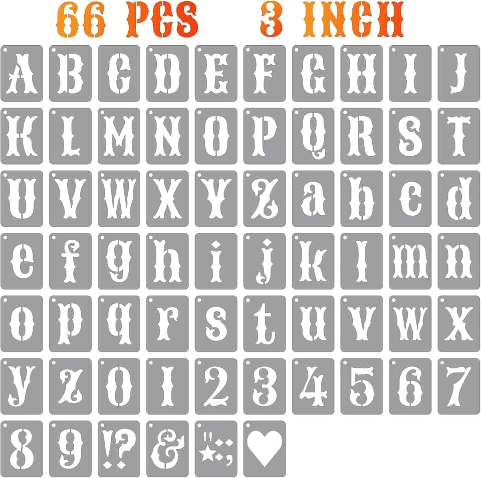 3 Inch Alphabet Letter Stencils Kits, 66 Pcs Drawing Templates for Painting on Wood, Wall, Fabric, Reusable Letter Symbol Number Plastic Art Craft Stencils
