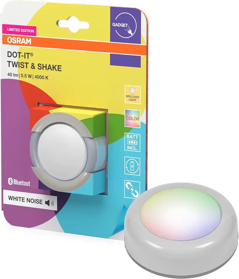 Osram SMART+ DOT-IT TWIST & SHAKE, smartes mobiles Nachtlicht oder Kinderlicht mit 16 Mio RGB Farben, steuerbar über DRUCK & Rotation oder APP, magnetisch, Schlaffunktion mit Ambientgeräuschen