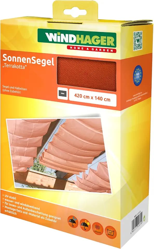 Windhager Sonnensegel für Seilspanntechnik, Wintergarten und Terrassen Beschattung, Seilspannmarkise, 420 x 140 cm